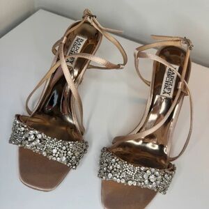 Badgley Mischka Nude and Silver Embellished Heels
